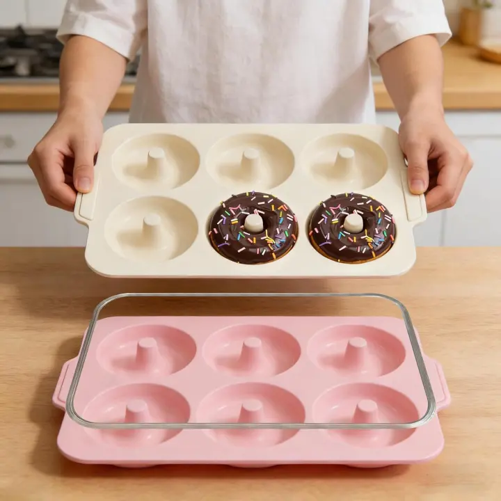 4-Inch Silicone Donut Pan with Reinforced Metal Frame — 6-Cavity Mold
