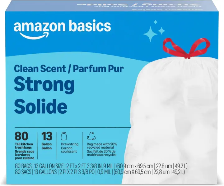 Tall Kitchen Drawstring Trash Bags — Clean Scent, 13 Gallon, 80 Count